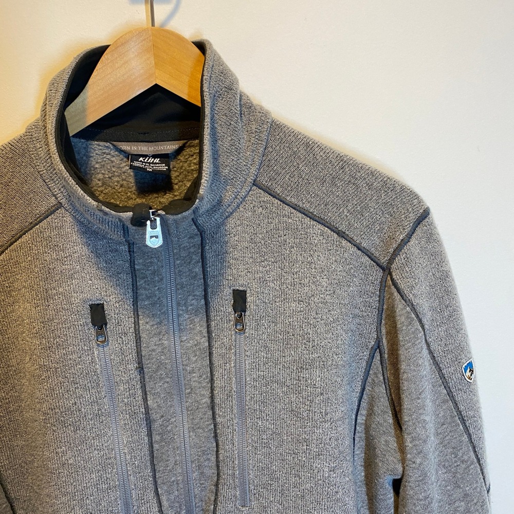 KUHL Interceptr Fleece Jacket Mens Medium Gray Good Full Zip Hiking Midlayer